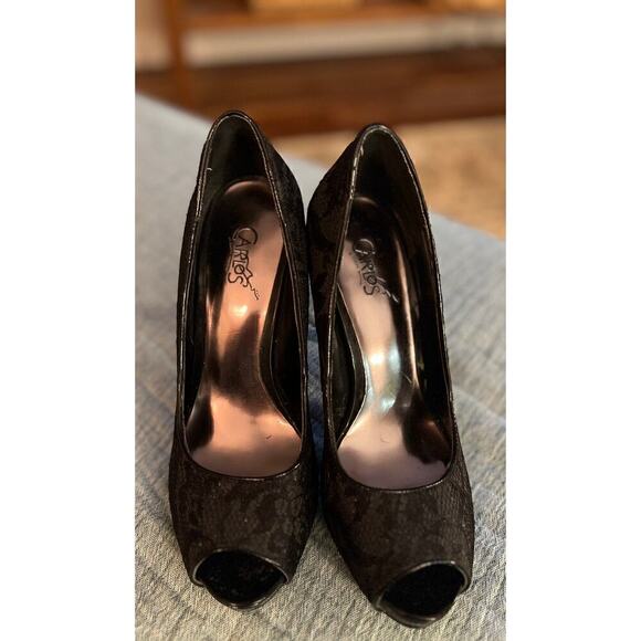 Carlos Santana Black Lace overlay peep toe heels sz 6 - Picture 2 of 5